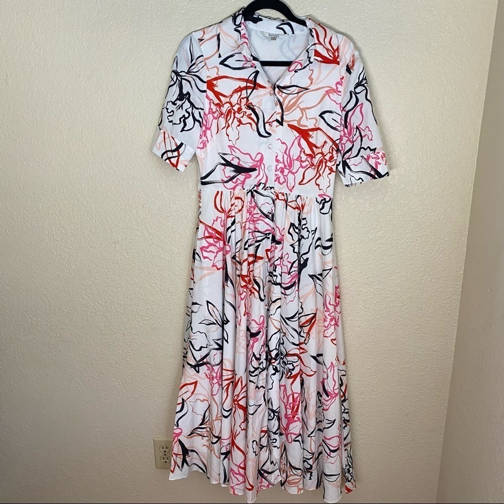 NWOT Badgley Mischka Vaca cocktail floral print shirt midi dress